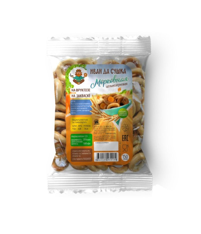Сушки морковные цельнозерновые на закваске на Фруктозе, 150 г