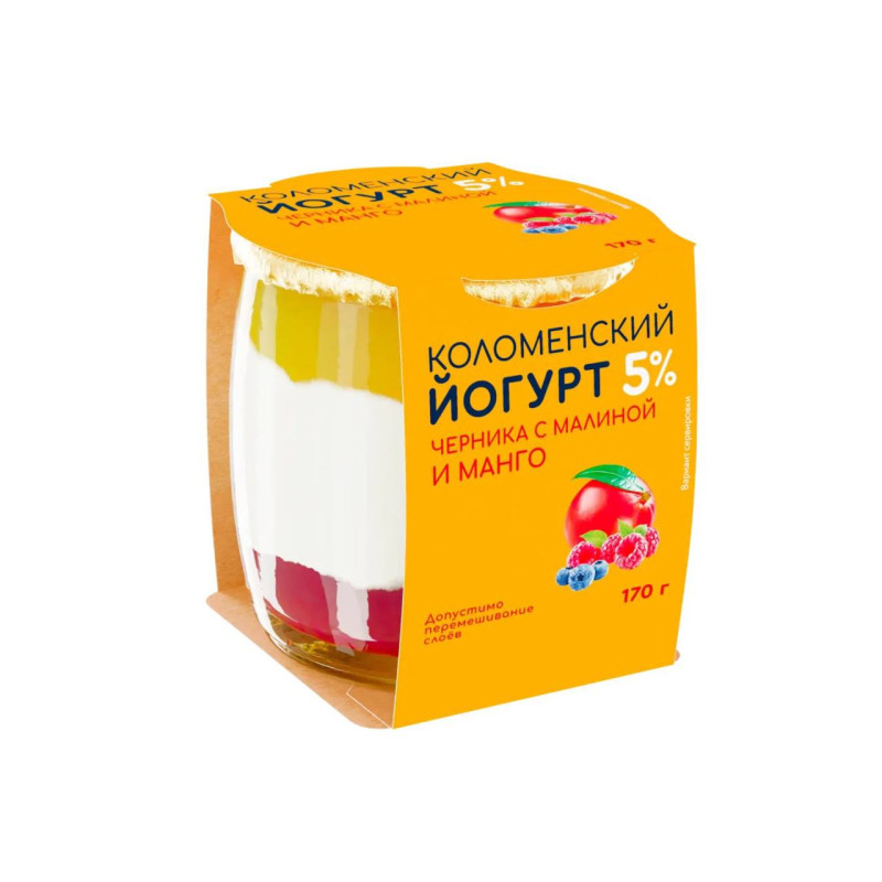 Йогурт черника-малина-манго мдж 5% (Коломенское), 170 г