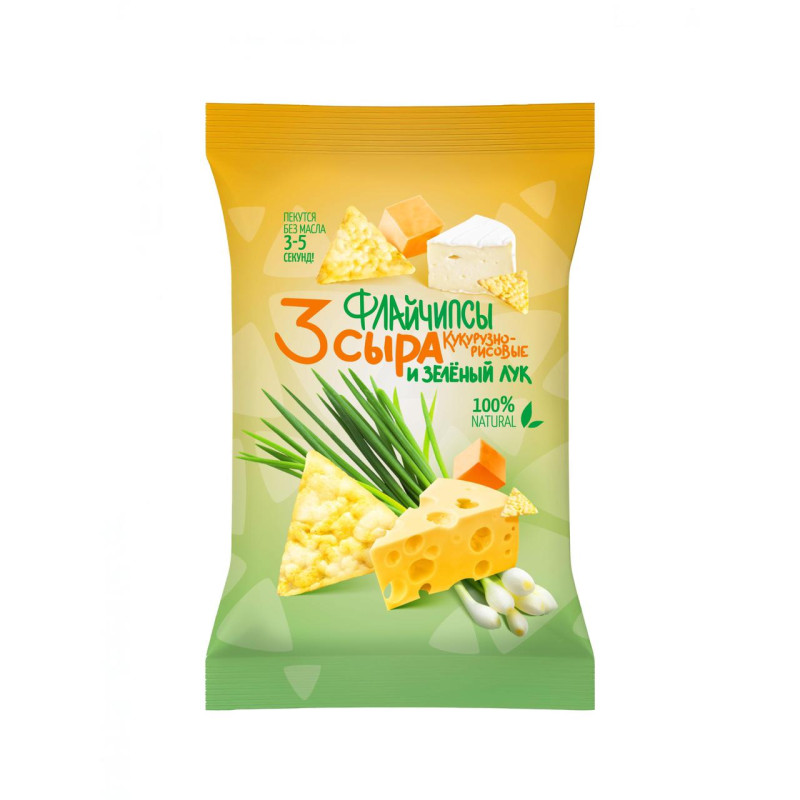 Флайчипсы кукурузно-рисовые 3 сыра и зеленый лук, 40 гр