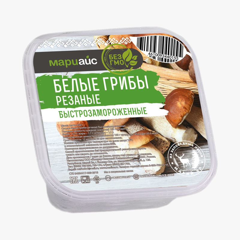Грибы белые резанные быстрозамороженные , 350 г
