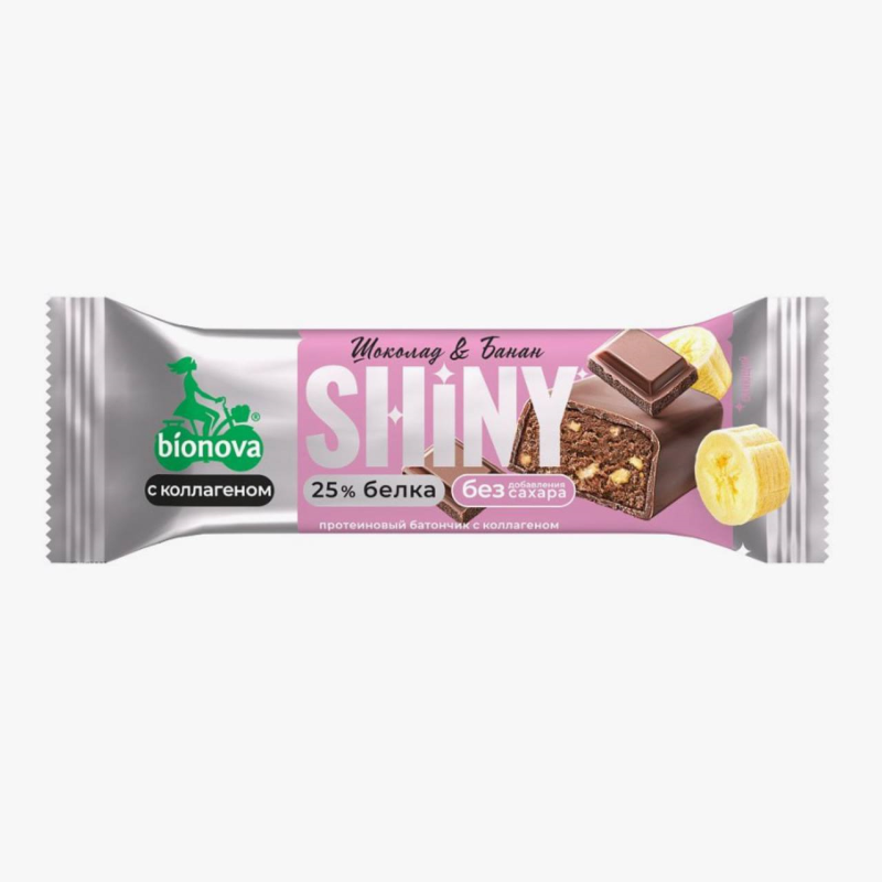 Батончик протеиновый Бионова Shiny шоколад и банан, 40 г