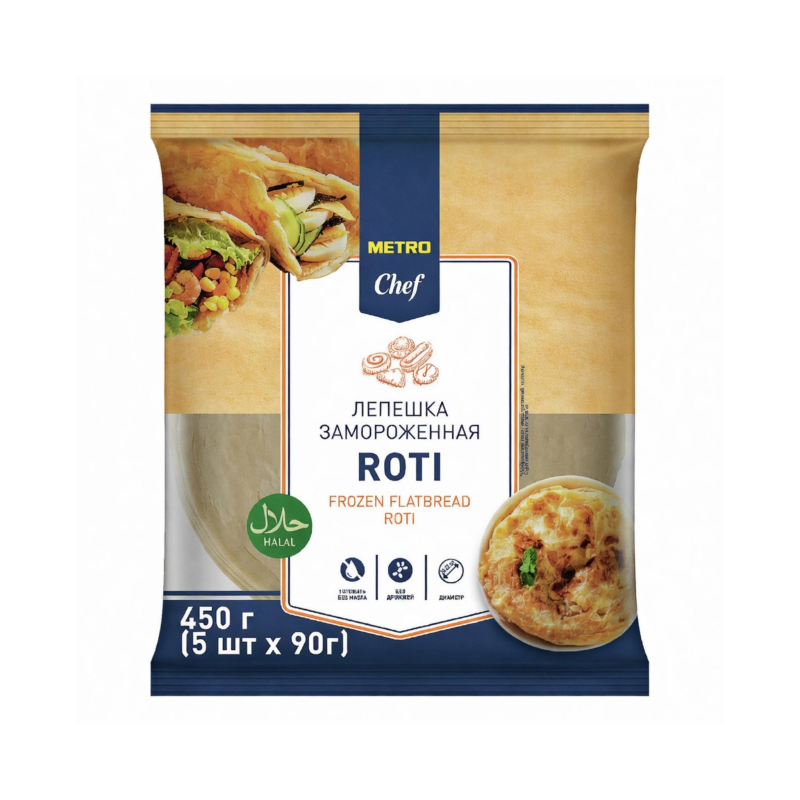 Лепешка роти слоеная замороженная, 5*90 г